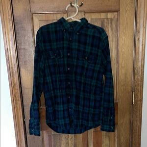 Plaid Button-Up Shirt - Green and Blue